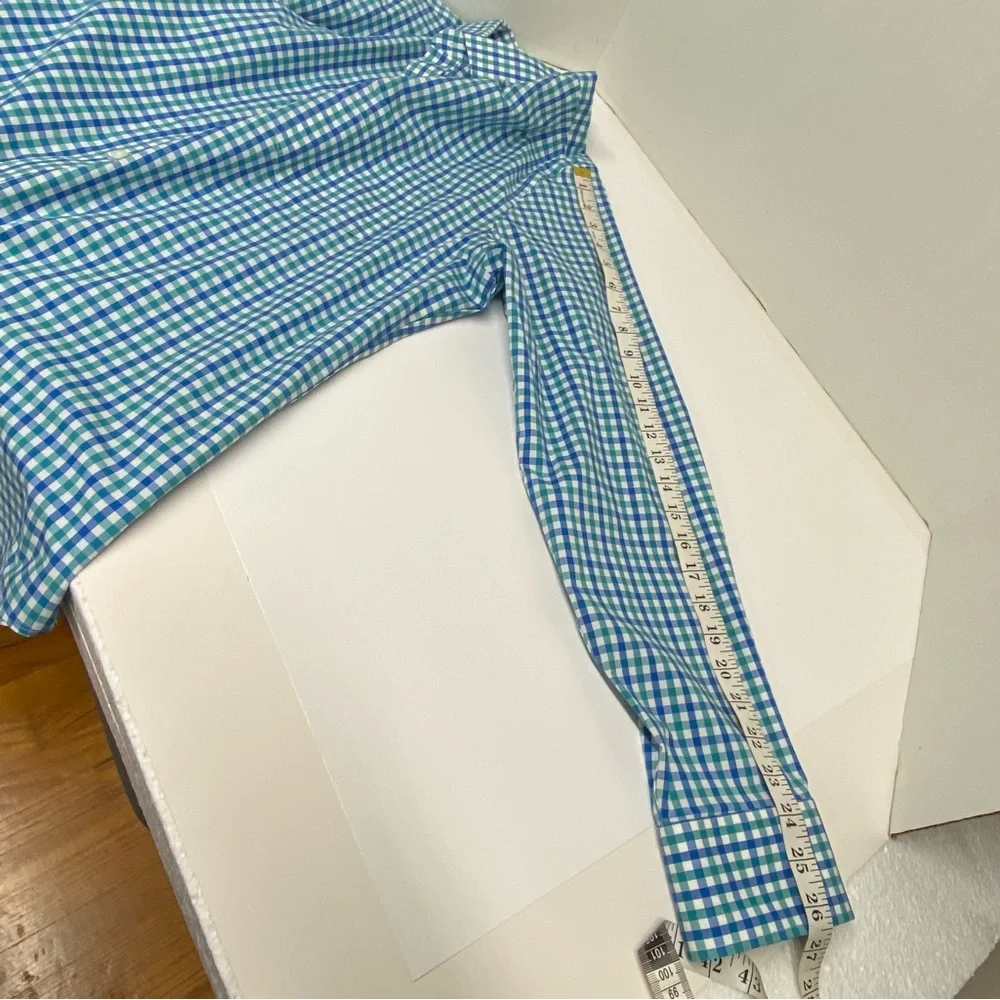 J. by J. Crew Thompson Flex Wrinkle Free Blue Teal White Check Size XL 17-17 1/2